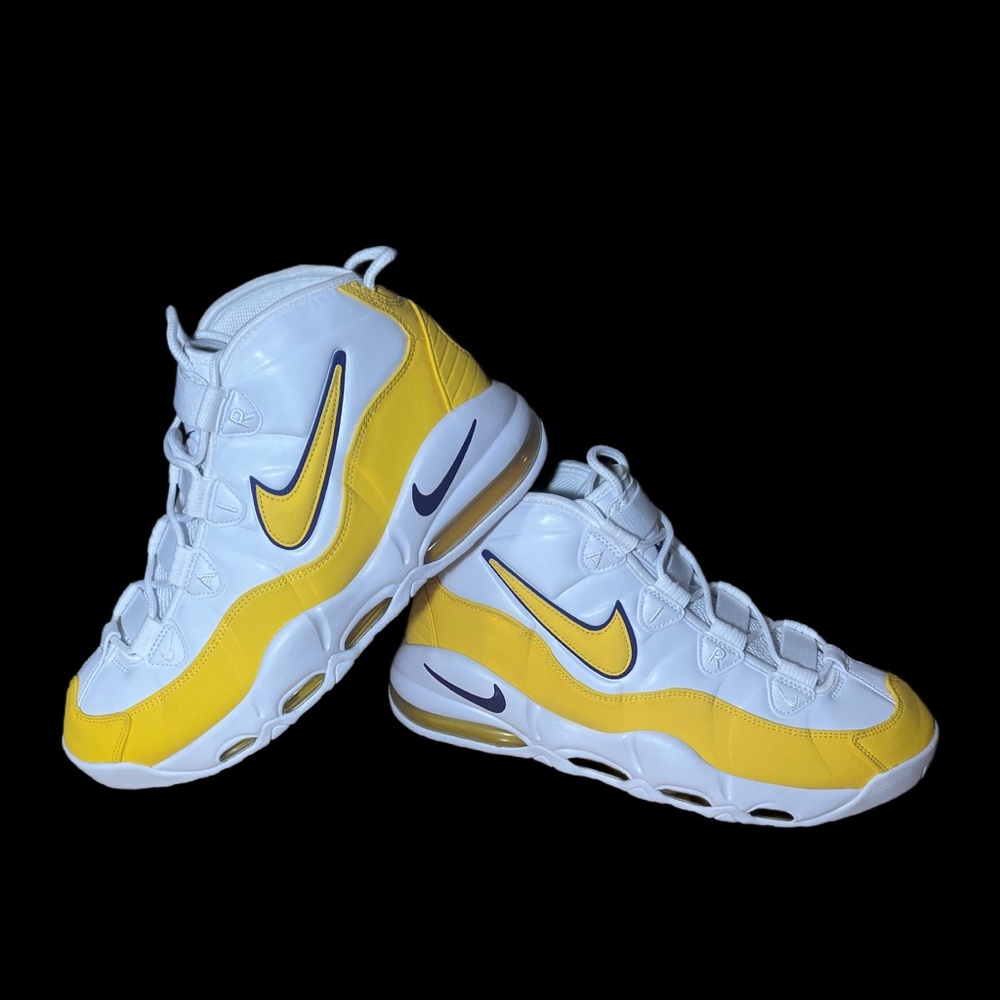 Nike AIR MAX UPTEMPO 95 White and Yellow Basketball ICONIC 90’s Shoe *NEW*
